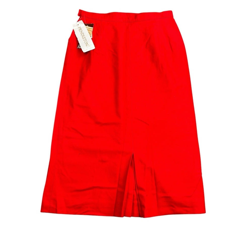 Vintage Pendleton Pencil Midi Skirt Women's 12 Red 100% Virgin Wool Pleated New - Picture 2 of 9